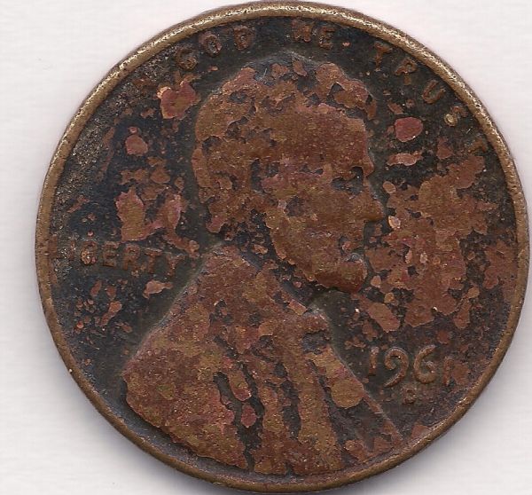 1961-D-Penny-,-Damaged-Dark-Dark-Red-With-Acid-Like-Spots-?